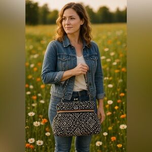 👜 Vera Bradley Handbag – “Night and Day” Pattern – Vintage Kisslock Style